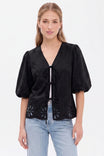 Soft Matte Tie Front Embroidered Blouse