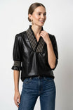 Smocking Ruffle Vegan Leather Blouse