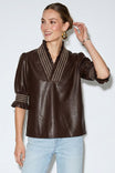 Smocking Ruffle Vegan Leather Blouse