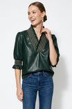 Smocking Ruffle Vegan Leather Blouse