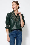 Smocking Ruffle Vegan Leather Blouse