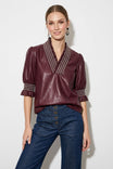Smocking Ruffle Vegan Leather Blouse