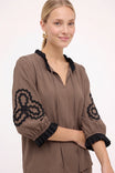 Contrast Trim Applique Tie Neck Blouse
