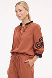 Contrast Trim Applique Tie Neck Blouse