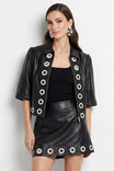 Vegan Leather Grommet Trim Jacket