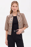 Vegan Leather Grommet Trim Jacket