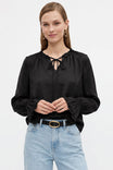 Ruffle Cuff Tie Neck Long Sleeve Blouse