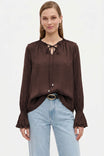 Ruffle Cuff Tie Neck Long Sleeve Blouse