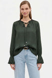 Ruffle Cuff Tie Neck Long Sleeve Blouse
