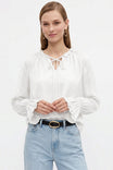 Ruffle Cuff Tie Neck Long Sleeve Blouse