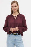Ruffle Cuff Tie Neck Long Sleeve Blouse