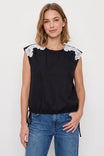 Lace Patch Soft Matte Cap Sleeve Blouse