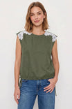 Lace Patch Soft Matte Cap Sleeve Blouse