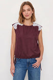 Lace Patch Soft Matte Cap Sleeve Blouse