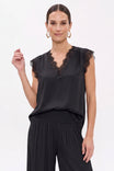 V Neck Lace Trim Sleeveless Blouse