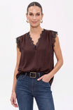 V Neck Lace Trim Sleeveless Blouse