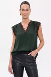 V Neck Lace Trim Sleeveless Blouse