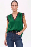 V Neck Lace Trim Sleeveless Blouse