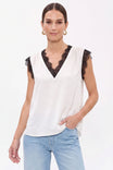 V Neck Lace Trim Sleeveless Blouse