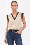 V Neck Lace Trim Sleeveless Blouse
