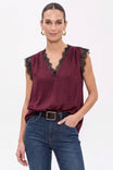 V Neck Lace Trim Sleeveless Blouse
