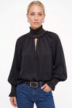 Smocked Metallic Trim Billowy Blouse