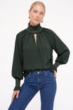Smocked Metallic Trim Billowy Blouse