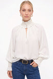 Smocked Metallic Trim Billowy Blouse