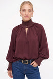 Smocked Metallic Trim Billowy Blouse