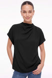 Mock Neck Draped Satin Blouse