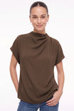 Mock Neck Draped Satin Blouse