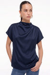 Mock Neck Draped Satin Blouse