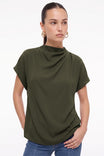 Mock Neck Draped Satin Blouse