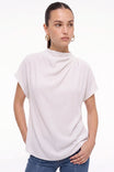 Mock Neck Draped Satin Blouse