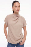 Mock Neck Draped Satin Blouse
