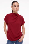 Mock Neck Draped Satin Blouse