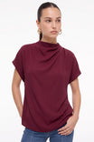 Mock Neck Draped Satin Blouse