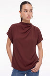 Mock Neck Draped Satin Blouse