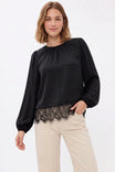 Lace Trim Billowy Long Sleeve Blouse