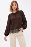 Lace Trim Billowy Long Sleeve Blouse