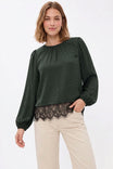 Lace Trim Billowy Long Sleeve Blouse