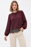 Lace Trim Billowy Long Sleeve Blouse