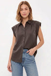 Relaxed Sleeveless Button Up Blouse