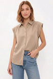 Relaxed Sleeveless Button Up Blouse