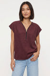 Half Zip Soft Matte Drop Shoulder Blouse