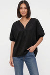 Half Zip Soft Matte Dolman Sleeve Blouse