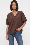 Half Zip Soft Matte Dolman Sleeve Blouse