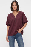 Half Zip Soft Matte Dolman Sleeve Blouse