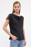 Draped Textured Satin Studded Blouse