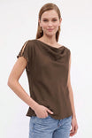 Draped Textured Satin Studded Blouse